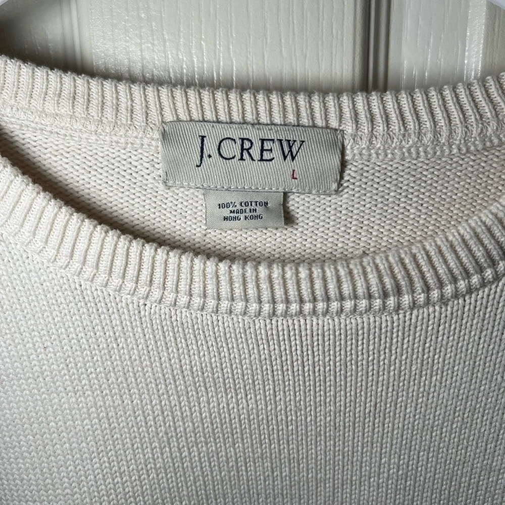 J.Crew Cream & Black Stripe Cotton Sweater Size L Classic Preppy